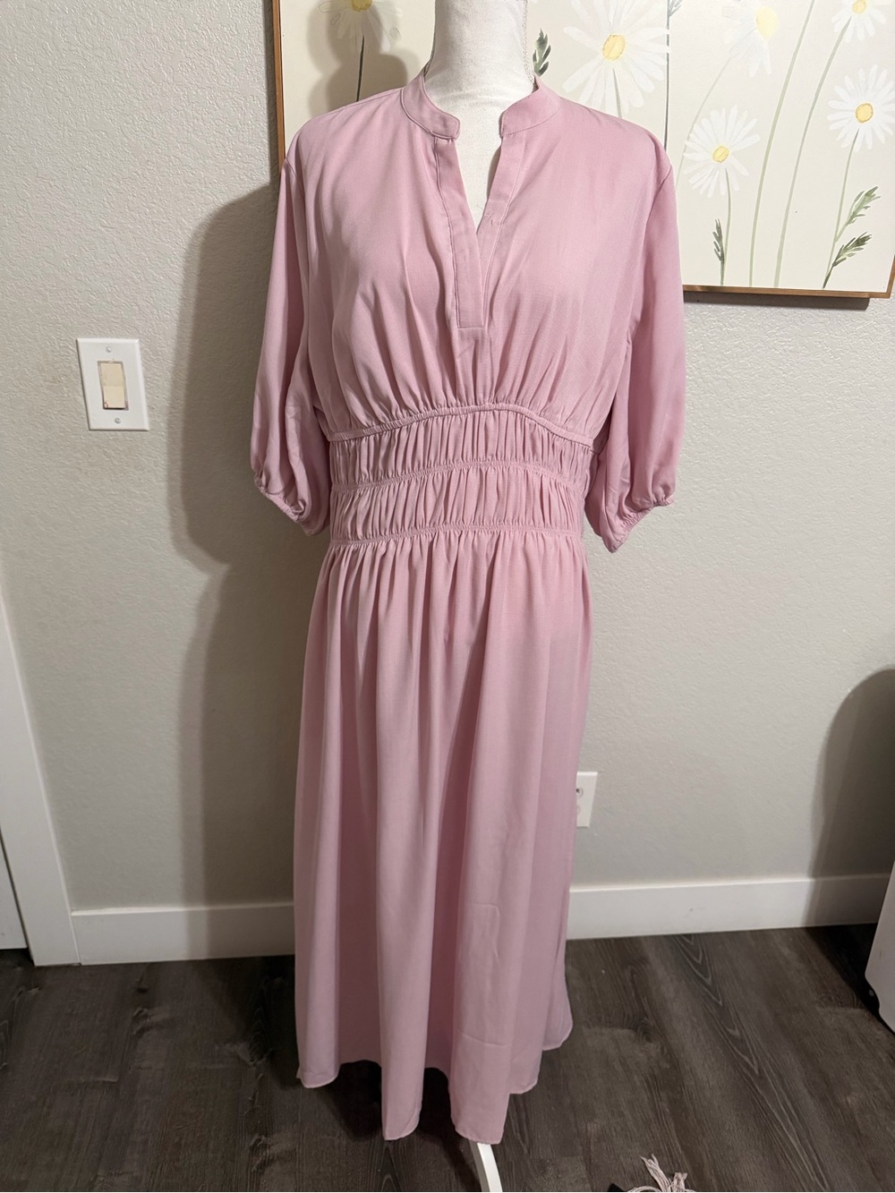 SHEIN Dusty Pink Smocked Waist Maxi Dress